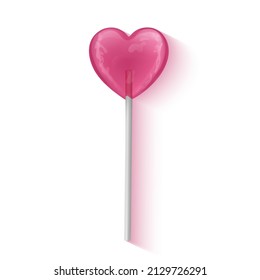 Red heart lollipop on white background, vector format