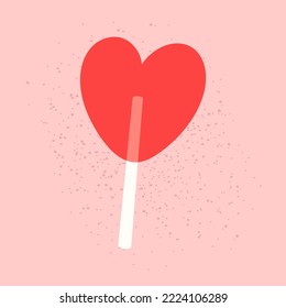 Red heart lolly pop vector icon isolated on pink. 