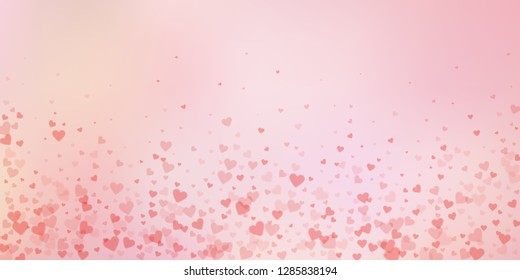 Red heart love confettis. Valentine's day falling rain good-looking background. Falling transparent hearts confetti on soft background. Eminent vector illustration.
