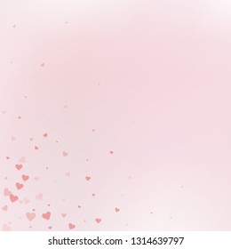 Red Heart Love Confettis. Valentine's Day Corner Classy Background. Falling Transparent Hearts Confetti On Subtle Background. Elegant Vector Illustration.