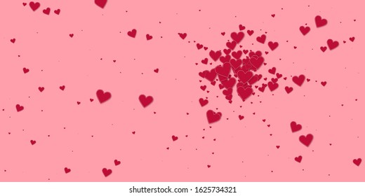Red heart love confettis. Valentine's day explosion extra background. Falling stitched paper hearts confetti on pink background. Divine vector illustration.