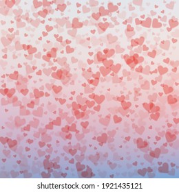 Red Heart Love Confettis. Valentine's Day Pattern Noteworthy Background. Falling Transparent Hearts Confetti On Subtle Background. Extra Vector Illustration.