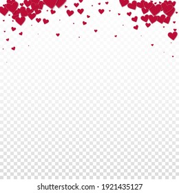 Red heart love confettis. Valentine's day gradient fair background. Falling stitched paper hearts confetti on transparent background. Exotic vector illustration.
