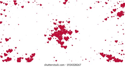 Red heart love confettis. Valentine's day explosion vibrant background. Falling stitched paper hearts confetti on white background. Delicate vector illustration.