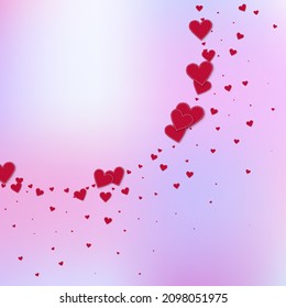 Red heart love confettis. Valentine's day corner bizarre background. Falling stitched paper hearts confetti on pink background. Divine vector illustration.