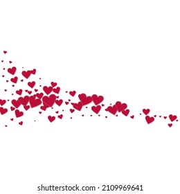 Red heart love confettis. Valentine's day comet dramatic background. Falling stitched paper hearts confetti on white background. Delicate vector illustration.