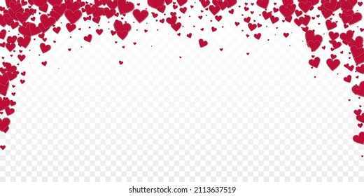 Red heart love confettis. Valentine's day falling rain extraordinary background. Falling stitched paper hearts confetti on transparent background. Elegant vector illustration.