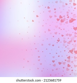 Red heart love confettis. Valentine's day gradient exotic background. Falling transparent hearts confetti on gradient background. Excellent vector illustration.