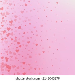 Red heart love confettis. Valentine's day gradient surprising background. Falling transparent hearts confetti on delicate background. Excellent vector illustration.