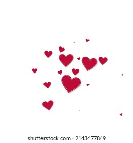 Red heart love confettis. Valentine's day explosion fair background. Falling stitched paper hearts confetti on white background. Comely vector illustration.