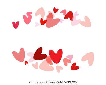 Red heart love confettis. Valentine's day gradient amazing background.  Vector illustration.