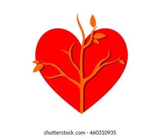 red heart love dead tree leafless plant fall image vector icon