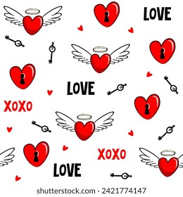 El corazón rojo y los elementos amorosos, contrastan el patrón romántico sin fisuras para el día de San Valentín 