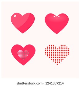 red heart love icon vector set