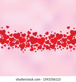 Red heart love on pink pastel background for Valentine's day. group of lovely red heart Valentine on blur pastel abstract background, pink, purple, different size red heart on middle for love season.