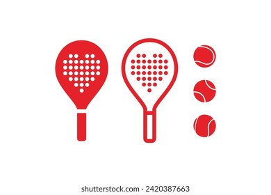 Red heart Love padel racket and ball icon logo design vector