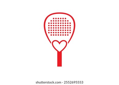 Coração vermelho Raquete padel amor e ícone de bola logotipo design vetor