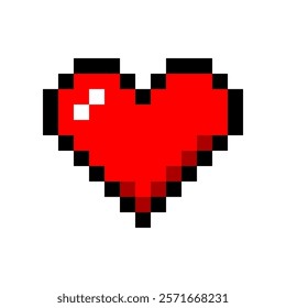 Red heart love pixel art icon flat vector design