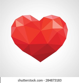 Red Heart In Love Polygonal Low Poly.