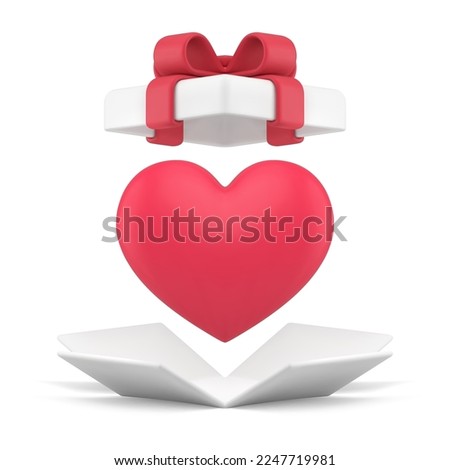 Red heart love present gift box Valentines romantic date enamored congratulations 3d icon realistic vector illustration. Romance wedding surprise container flying lid holiday festive celebration