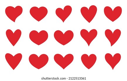 Red heart love sticker valentine silhouette set. Various abstract shape romantic relationship postcard stamp like. Wedding celebration greeting card element confession feelings health care isolated