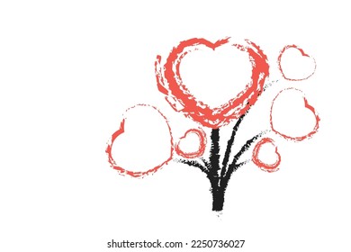 Red heart love tree drowing on the white background for valentines love