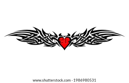 red heart love tribal  tattoo vector illustration