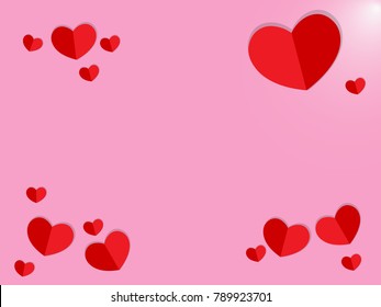 Red Heart love valentine paper Greeting on pink background