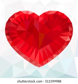 Red heart low poly on a blue background print love
