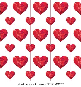 Red heart low poly as seamless pattern on white background