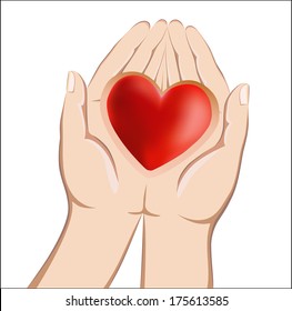 Red heart lying in the hands of