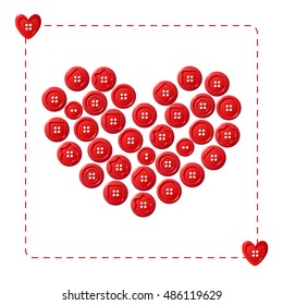 Red heart made from the different buttons.
