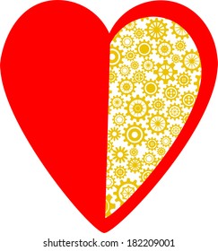 red heart made of golden gear wheels vector