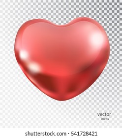 Red heart made of metal with a transparent background. Lacquered shiny element romantic mood design. Realistic 3D vector object 10 eps. 