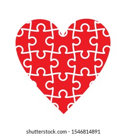 red heart made of puzzles, vector illustration