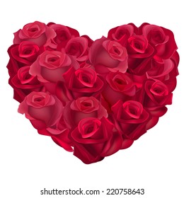 Red heart made of realistic roses.Vector.