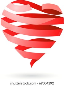 Red heart made with ribbon, vector