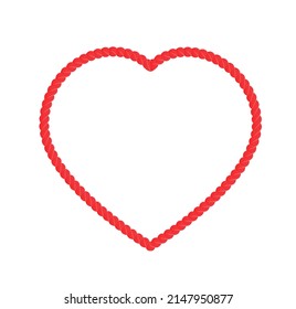 red heart made of red rope isolated on white background