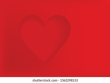 Red heart made of shadows bulging on red background