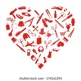 red heart made of small things women