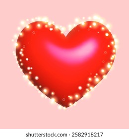 Red heart made with sparkles or glitter, love symbol isolated on pink background. 3D vector holiday element