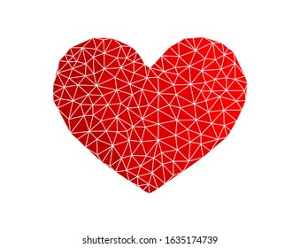 Red heart made of triangles, low poly vector illustration.