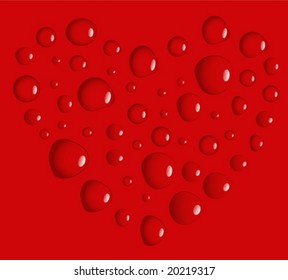Red heart made of water drops. Vector