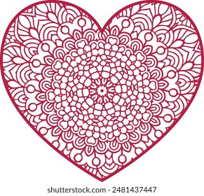 Red heart mandala isolated on white background. Vector illustration.