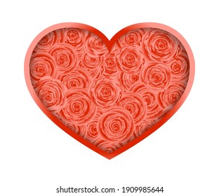 Red Heart and Many Red Rose isolated on white background. Abstract Love background.Vector illustration.