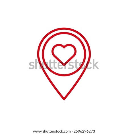 A red heart map pin icon symbolizes love and location, featuring bold lines for clear representation.