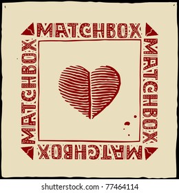 Red Heart Matchbox Label Woodcut