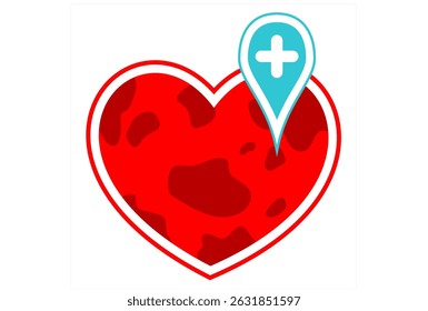 Red Heart with Medical Location Pin, Healthcare Love Concept	