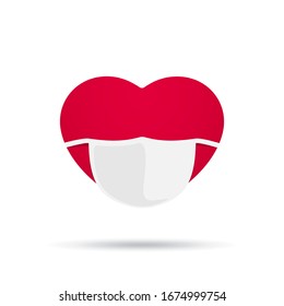 Red Heart With Medical Mask Vector Illustration Isolated On White Background