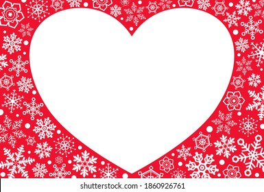 Red heart message card with snowflakes studded around. Vector illustration.